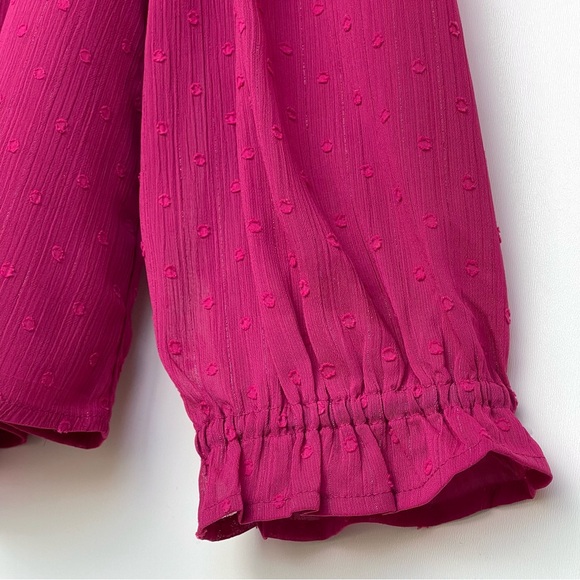 J. Crew Ruffle Blouse Shimmery Clip-Dots V-Neck Long Sleeve Elastic Cuff lined - Picture 3 of 8